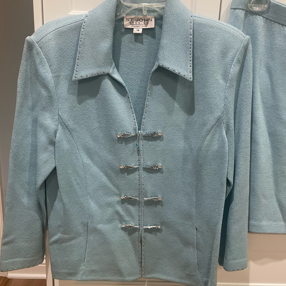 St. John evening suit with crystal buttons.